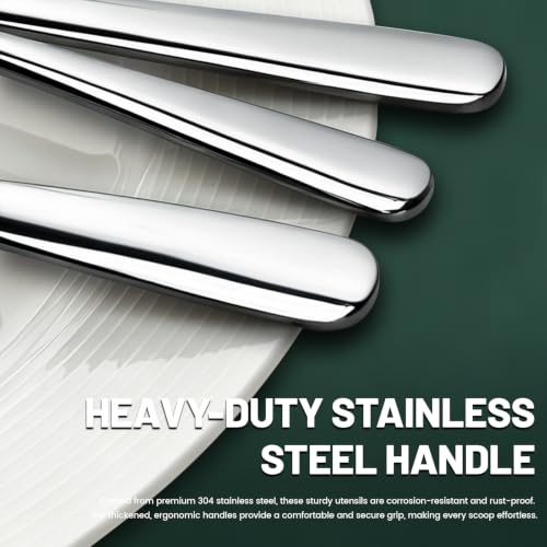 8-Piece Silver Serving Utensils Set, 304 Stainless Steel Large Serving Spoons, Salad Forks, Shell Spoons & Food Tongs, Mirror Polished Catering Serving Supplies for Buffet/Parties/Weddings