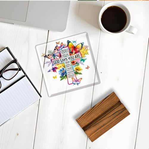 God Says You Are Cross Butterfly Acrylic Sign With Wooden Stand Multicolor 2