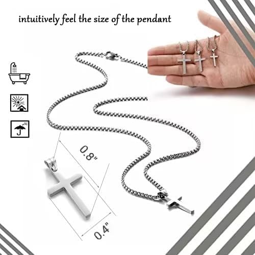 Men's Cross Necklace, Gold/Silver/Black Chain with Cross Pendant, Christianity Jewellery, Stainless Steel Small-silver 50 Centimetres