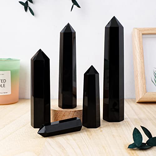 Apengshi Large Black Obsidian Crystal Tower Natural Healing Crystal Wand Single Pointed Stones Reiki Chakra Gemstone Therapy Home Decor Witchcraft Gift 5.11-5.9"