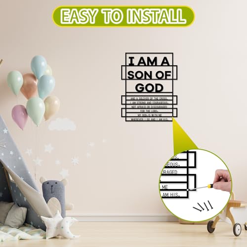 Metal Boy Room Wall Decor I Am a Son of God Wall Art Sign Christian Room Hanging Decor Motivational Bible Verse Decoration for Playroom Living Room Bathroom (Black) Black