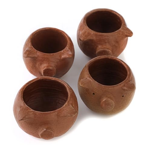 Set of 4 Handcrafted Red Clay Tequila Shot Glasses - Artisanal Barware from Oaxaca, Mexico (Pigs) Pigs