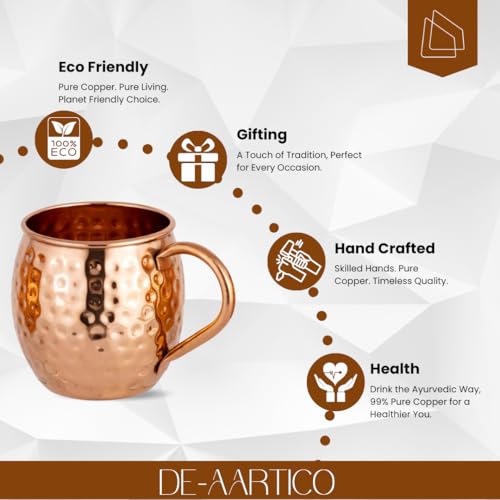 Moscow Mule Mugs Set of 4-100% Pure Copper, 16oz Large Food Safe Solid Copper Cups, Premium Moscow Mule Gift Set for Cocktail Lovers, Perfect for Home Bar and Party