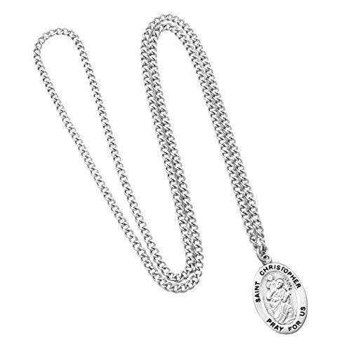Rosemarie Collections Religious Saint Medal Pendant On Claspless Stainless Steel Curb Chain Necklace With Biography And Picture Folder, 24" St Christopher