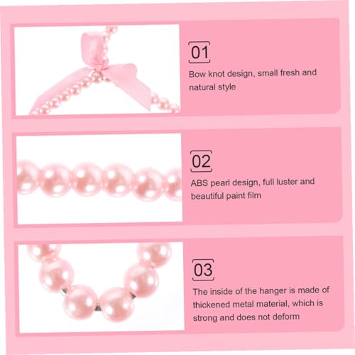 5pcs Pink Pearl Beads Small Clothes Hangers Faux Pearl Beaded Garment Hangers with Ribbon Bowknot for Pet Dog Cat Baby Clothing Trousers Jeans Skirts