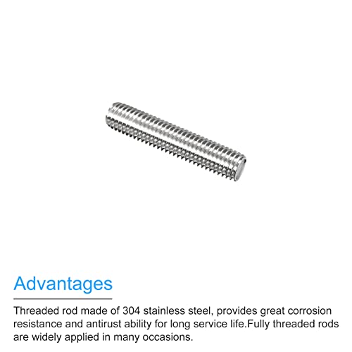 MECCANIXITY M10 x 50mm fully threaded rods, 1.5mm pitch, 304 stainless steel, 15-pack