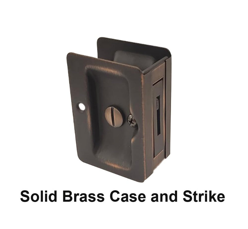 QCAA Premium Quality Solid Brass Rectangular Pocket Sliding Door Pull, Privacy Lock, 3-1/4''X2-1/4'', Aged Classic Bronze, 1 Pack, Made in Taiwan 1 Pack(Privacy Lock)
