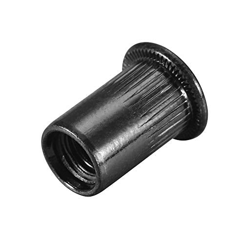 uxcell M8 black carbon steel knurled flat head rivet nuts, zinc-plated threaded inserts, 100 pieces