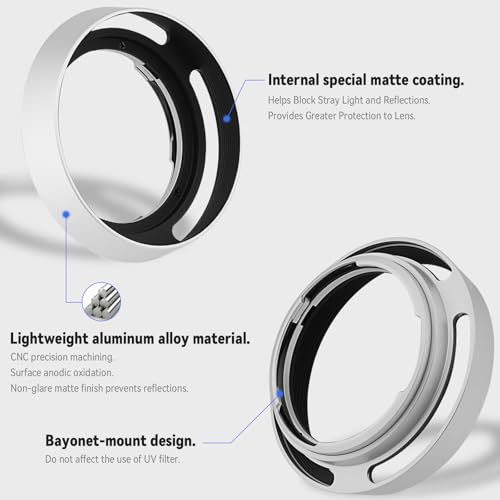 Haoge LH-ZV05W Round Metal Lens Hood for Carl Zeiss Biogon T* 2/35 35mm f2 ZM, C Biogon T* 2.8/35 35mm f2.8 ZM, Planar T* 2/50 50mm f2 ZM; Voigtlander NOKTON 35mm f1.4 VM, 40mm f1.4 50mm f1.5 VM Lens