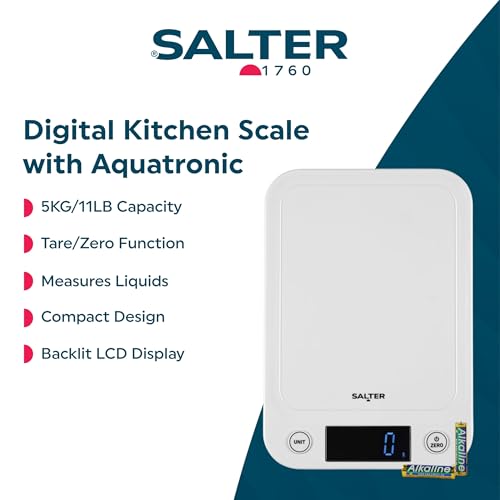 Salter Toronto Digital Kitchen Scale 5 Kg, Aquatronic, White