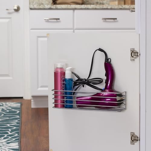Household Essentials 1226-1 Long Basket Door Mount Cabinet Organizer | Mounts to Solid Cabinet Doors or Walls Nickel Powder Finish Low Rack