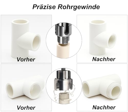 3-Piece PVC Thread Cutter Set for Internal and External Thread 1/2, 3/4 & 1 Inch NPT | Saipor Integrated Tool PVC Pipe Thread Cutter Set Drill Compatible Pipe Tap with Dual Function