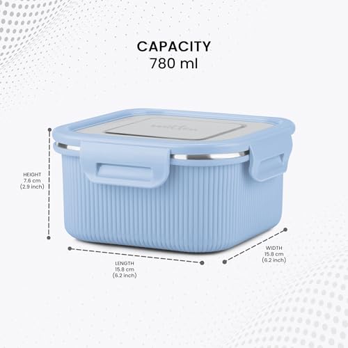 MILTON Cool Touch Square 800 Stainless Steel Container, 780 ml, Blue, Microwave Safe, Food Grade, BPA Free, Refrigerator Safe