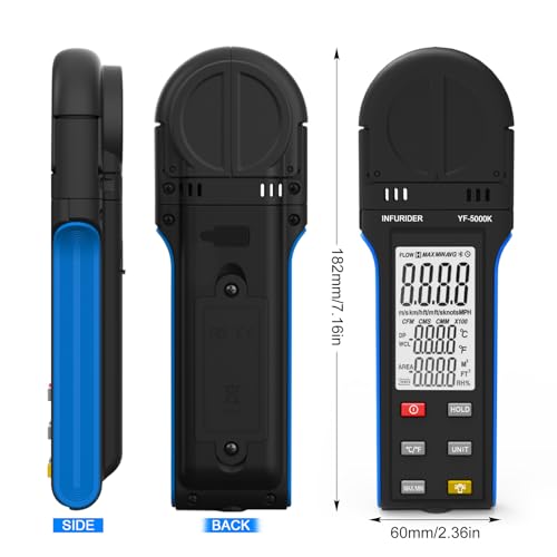 Digital Anemometer, 0.3-30m/s Wind Gauge, 6 Units Wind Speed Meter, Wind Gauge for Temperature, Relative Humidity, Wind Gauge with Data Storage