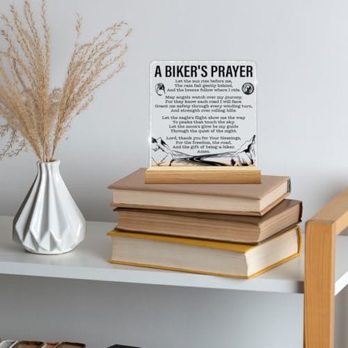 Motorcycle Biker Gifts for Men Women, Religious Gifts for Motorcycle Riders Lovers Dad Husband Boyfriend, a Biker's Prayer Acrylic Sign Home Office Decor