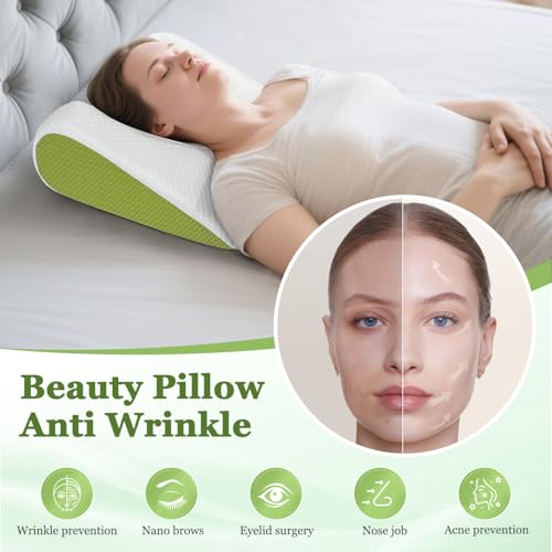 Back Sleeper Pillow for Sleeping, Facial Surgery Recovery Pillow After Face Lift Rhinoplasty, Memory Foam Cervical Support Wedge to Keep Head Straight, Positioning Wedge for Bedridden Elderly