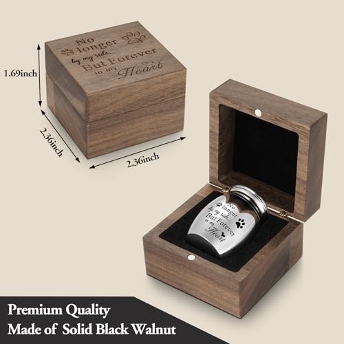 XIUDA Wooden Mini Pet Memorial Small Urns for Dog Ashes Stainless Steel Cremation Mini Urn with Black Walunt Box Funeral Pet Paw Print Keepsake Urn for Ashes 1.57inch Square Box Paw Urn