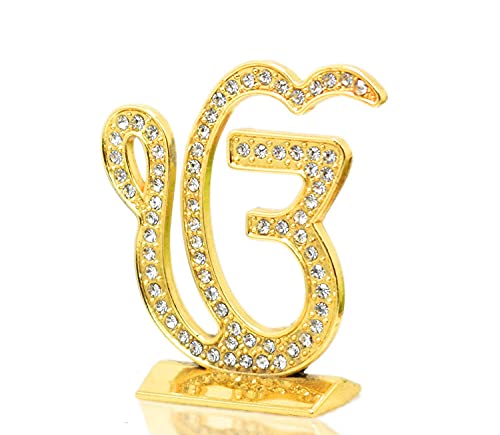 Targets Target Store Sikh Religious Symbol EK Onkar Studded Idol Ik Onkar Studded Gold Metal Statue for Car Dashboard Mandir Murti Temple Puja Home Decor Office Table Showpiece
