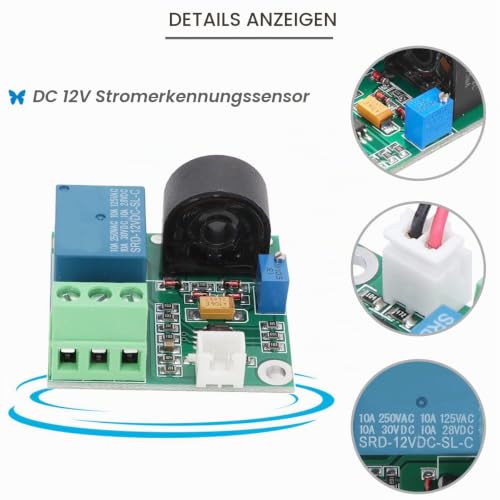 Current Detection Sensor AC Current Sensor Module 5V 12V 24V 0-5A Adjustable Relay Protection Module Overcurrent Protection Switching Output with Screwdriver (12V) Pack of 2