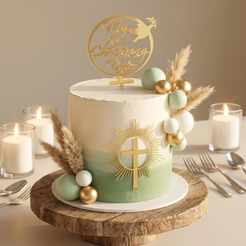 2 Pcs Acrylic Cross Cake Topper for Baptism, First Holy Communion Cake Topper Decorations for Baby Shower, Christening Cake Topper Religious Party Supplies