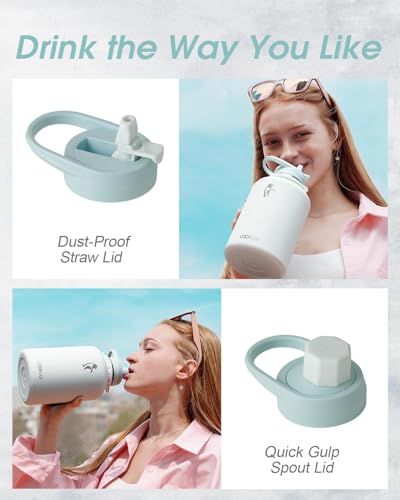 Coolflask Half Gallon Water Bottle Insulated Stainless Steel with Strap Glacier White 64 Ounces
