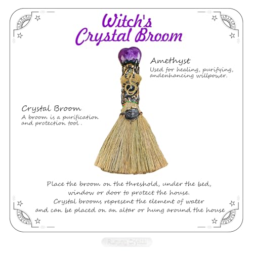 Amethyst Crystal Heart-Shaped Magic Broom - Reiki Energy Cleansing & Healing Tool, Feng Shui Home Decor, Witch Altar Accessory & Spiritual Gift for Women (Natural Gemstone, Witchcraft) Love-amethyst 6.3-6.69"