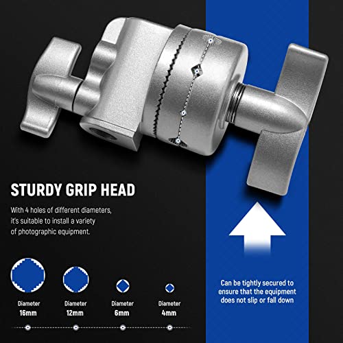 NEEWER Multi Functional Heavy Duty 2.5-inch Grip Head Swivel Head Holder Mounting Adapter for Light Stand, Extension Boom Arm and Other Photographic Equipment with 1/2,1/4,3/8,5/8-inch Mount (Silver) ST-C-NAAP(Silver）