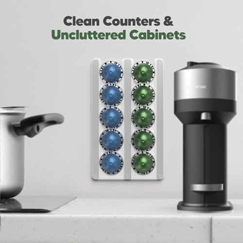 GALVANOX Wall Mounted Holder for Nespresso Vertuo Pods Organizer, 10 Capsule Stick On with Adhesive Backing - Low Profile Vertuoline Wall Mount, Under Cabinet (Clear Acrylic) (Pack of 2) 11,3 inch x 6,8 inch x 0,5 inch (Pack of 2)