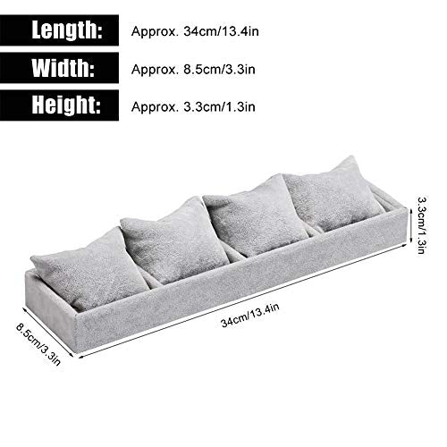 4 Grid Slots Bracelet Display Tray, Gray Flannel Jewelry Storage Organizer With Pillows, Jewelry Holder For Bangles Bracelets Watches