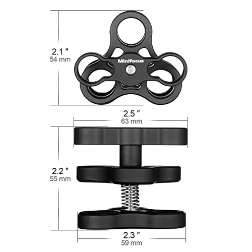 MINIFOCUS 2PCS 1'' Aluminum Triple Holes Ball Clamp Mount for Underwater Diving Light Arms Tray System, Photography Diving Camera, 360° Clip for GoPro Action Camera Flashlight Arms System 2 Pcs 3 Holes