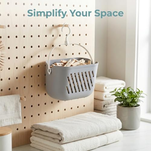 DOITOOL Hanging Hanging Shower Basket, Portable Plastic Shower Caddy Storage Basket with Rotatable Hook, Bath Tub Toy Holder Small Bathroom Organizer for College Dorm Bathroom Kitchen Grey