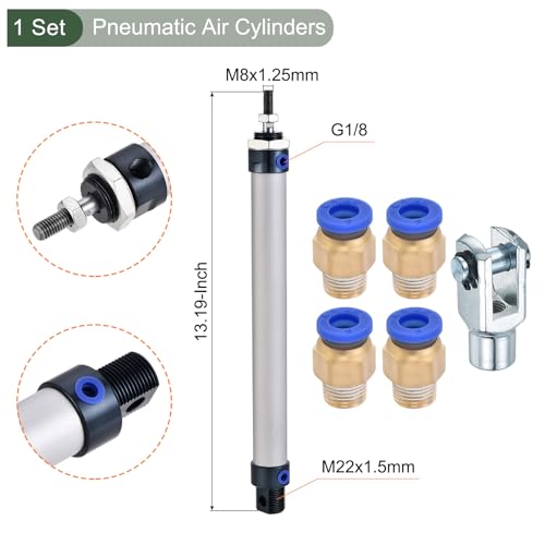 YOKIVE Pneumatic Air Cylinder, Double Action with Y Connector and Quick Fitting, Great for Punching Machine, Pneumatic System, Material Handling (MAL 20x200)