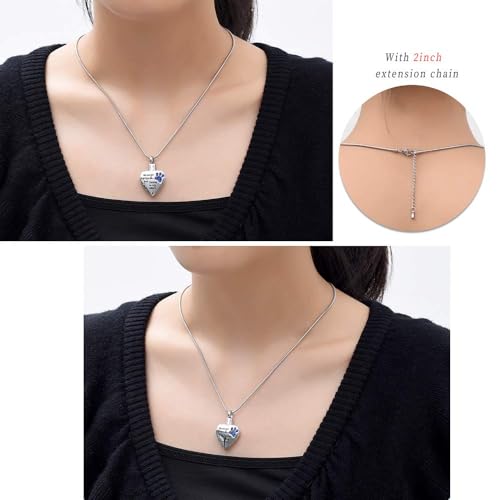 Pet Cremation Jewellery Stainess Steel Heart Urn Necklace for Ashes Keepsake Ashes Necklace Dog Cat Paw Memorial Urn Pendant for Women Men Silver-blue