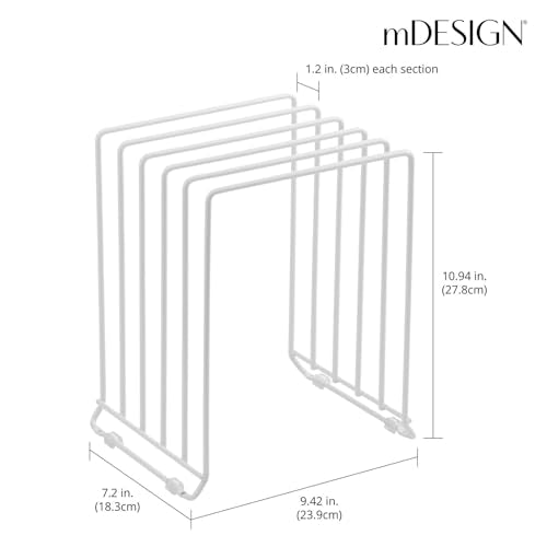 mDesign X-Large Steel Storage Tray Organizer Rack for Kitchen Cabinet - Divided Holder with 5 Slots for Skillets, Frying Pan, Pot Lids, Cutting Board, Baking Sheets - Concerto Collection - White Pack of 1