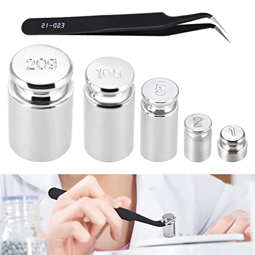 Gram Weight, Calibration Gram Weight Set, 5 Pieces Calibration Gram, (1g, 2g, 5g, 10g, 20g) Precise Adjustment Weight, Calibration Weights Accurate, Calibration Weights with 1 Tweezers