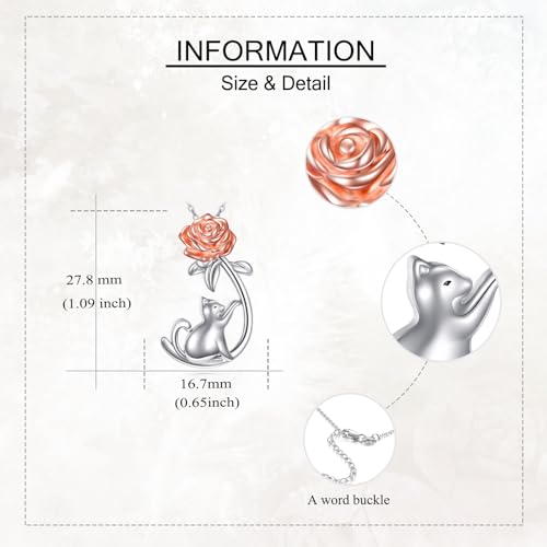 ONEFINITY Cat Necklace 925 Sterling Silver Cat Pendant Pet Jewelry Gifts For Women rose cat urn