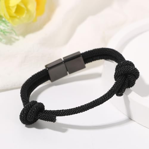 JewelryWe American Flag Cross Bracelet: Men Black Stainless Steel Christian Inspirational Adjustable Cord Courage Faith Religious Bracelets black-c