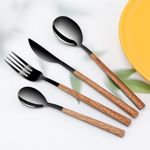 Black Dining Stainless Steel Flatware Serving Sets for 4,Dishwasher Safe Black