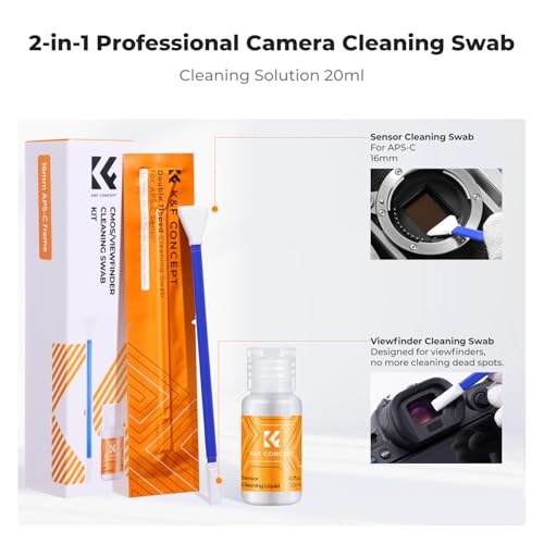 K&F CONCEPT APS-C Sensor Cleaning Kit,with 5 Pack Swabs,20ml Sensor Cleaner 16MM