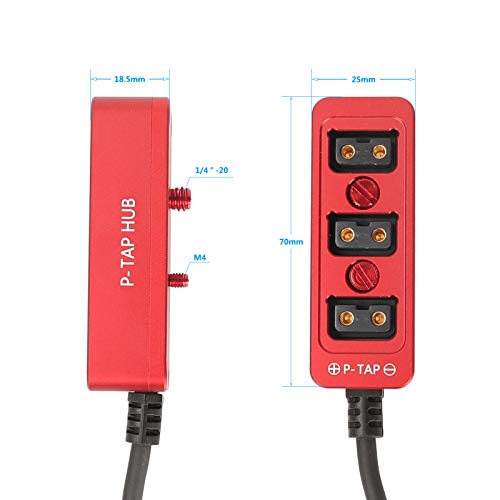 DTAP Power Splitter Triple Cable Box Hub, D-tap Male to Female 3 Port Distributor for ARRI Camera Anton Bauer Battery Ronin 2 1/4" Mount (50cm, Red) 50cm