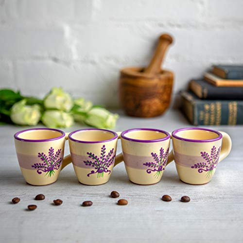 City to Cottage Ceramic Espresso Cups of 4, Small Expresso Shots, Demitasse, Perfect for Espresso Machine, Handcrafted Cups (Cream Lavender Floral)