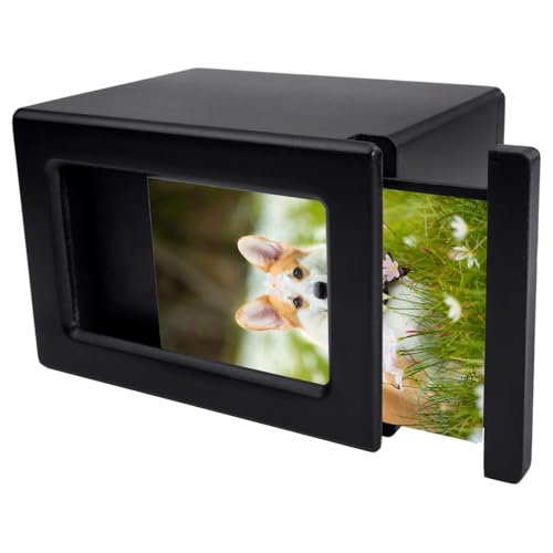 Pet Urns Wooden Funeral Cremation Urns with Photo Frame, Black, M(26-45lbs) M(26-45lbs)