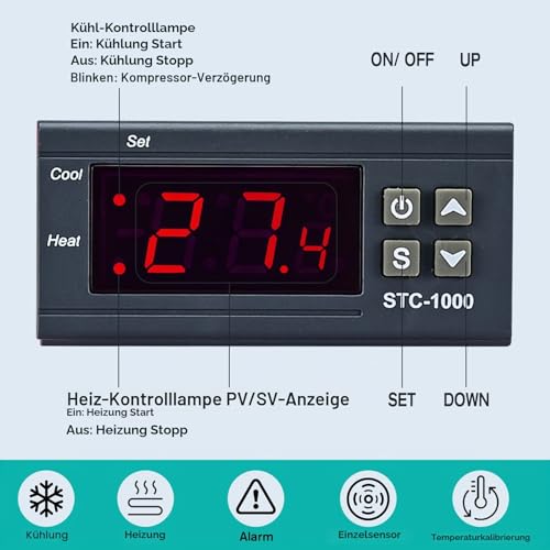 STC-1000 Digital Temperature Controller Celsius 110-220V Heating Cooling Regulator/with 36" NTC Sensor Probe