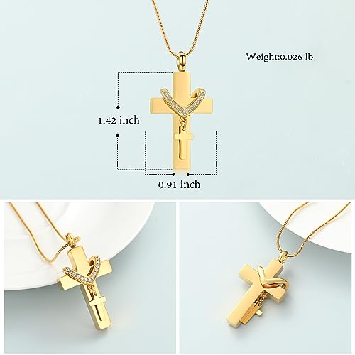 Cremation Jewelry Cross Urn Necklace for Ashes Stainless Steel Cross Urn Pendant Ashes Holder Memorial Jewelry Gold