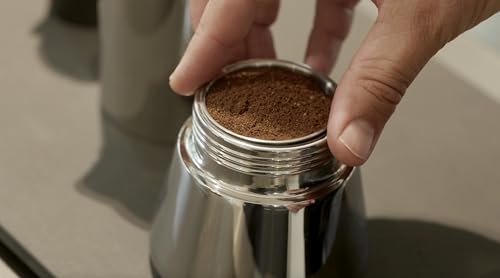 VIA CREMA Moka Stovetop Espresso Maker, Stainless Steel, for Induction Cooktops, 3-4 Cups, 8.5 Oz 3-4 CUPS / 8.5 Oz