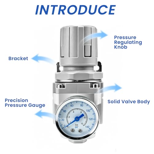 DIFFGYSAN AR3000-03 air regulator with gauge and bracket, 3/8-inch NPT, adjustable 0-145 PSI
