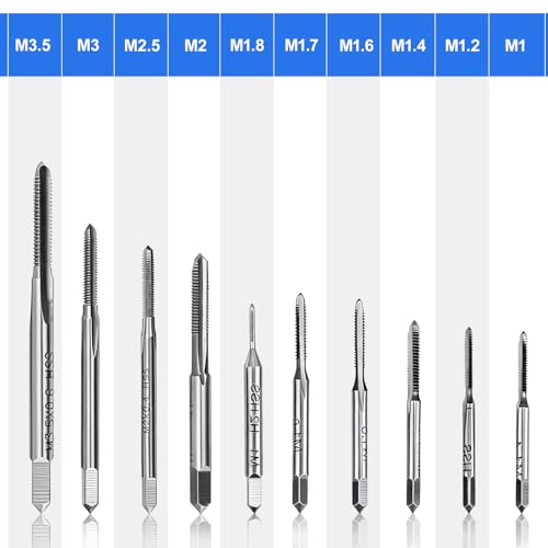 10 pieces M1 to M3.5 mini tap set, M2 thread cutter made of high-speed steel, standard tap set for machining nuts on machine tools