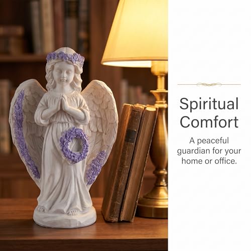 Praying Angel Figurines with Wreath for Garden Statues Angel Decor Standing With Lavender B