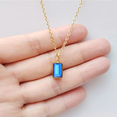 Mini Cube Urn Necklaces Cremation Jewelry for Ashes for Women Men Cremate Urn Locket for Human Ashes Holder Memorial Jewelry with Crystal Front Gold Blue