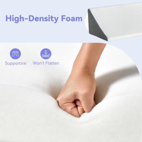 Vekkia wedge pillow for side sleeping with high-density foam, white and gray, measuring 22.8x10x7 inches for back support.